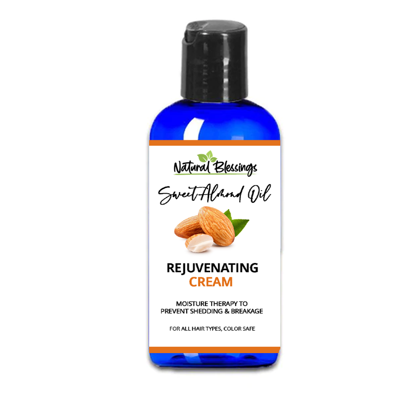 Sweet Almond Oil Rejuvenating Cream blue bottle with black cap